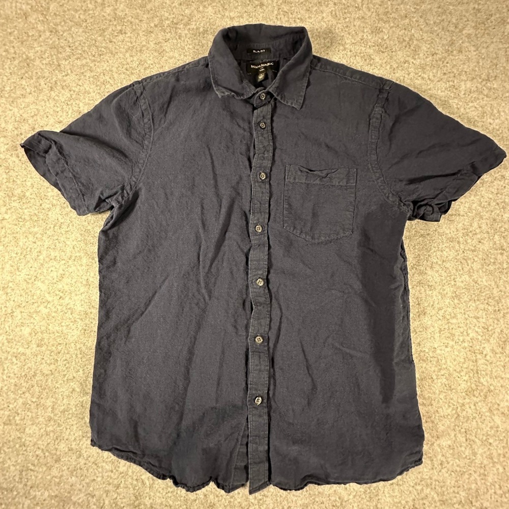 Banana Republic Button Down Shirt Mens Large Blue Slim Fit Linen Cotton SS